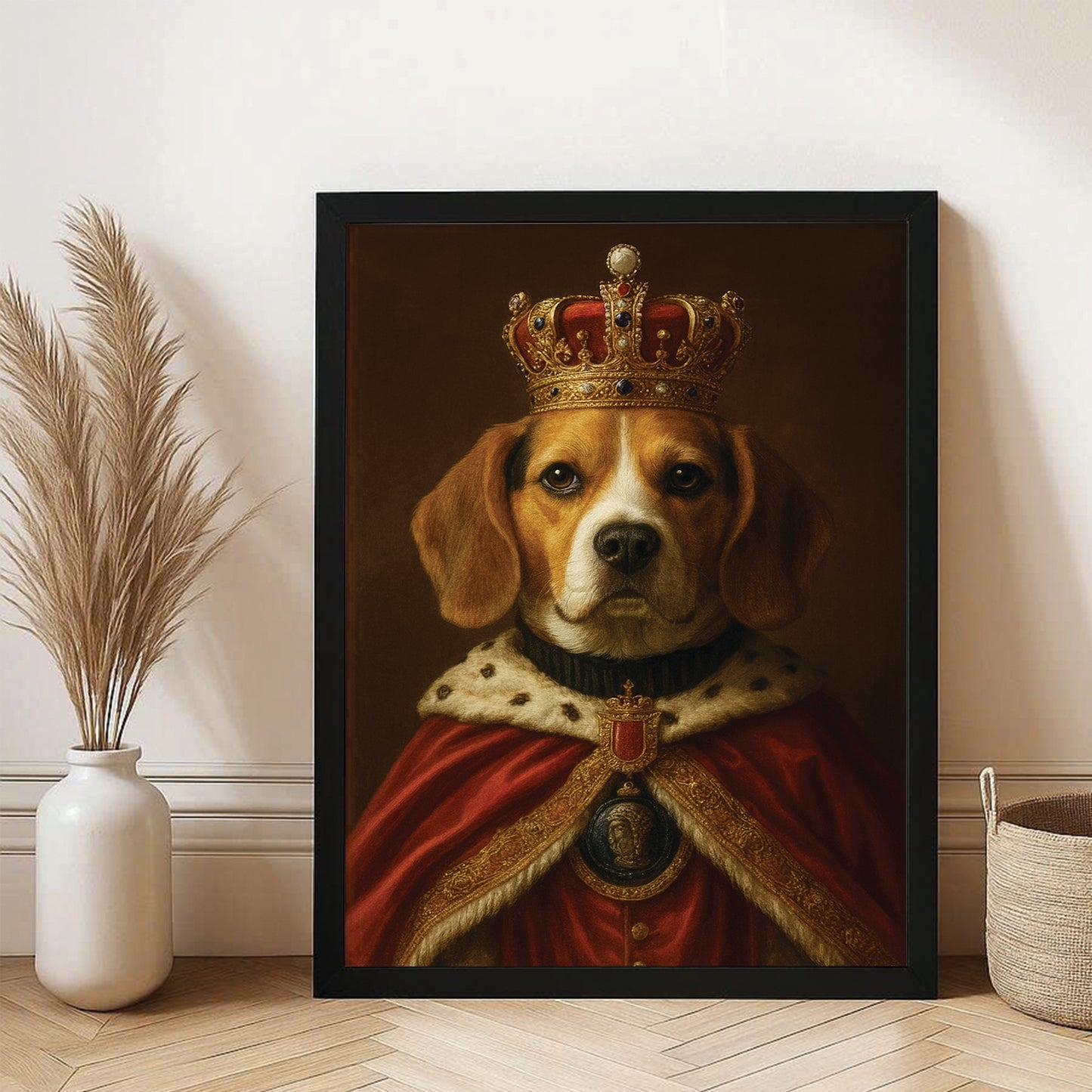 Custom Photo Royal Dog With Crown Canvas Framed Wall Art Gift For Dog Lovers