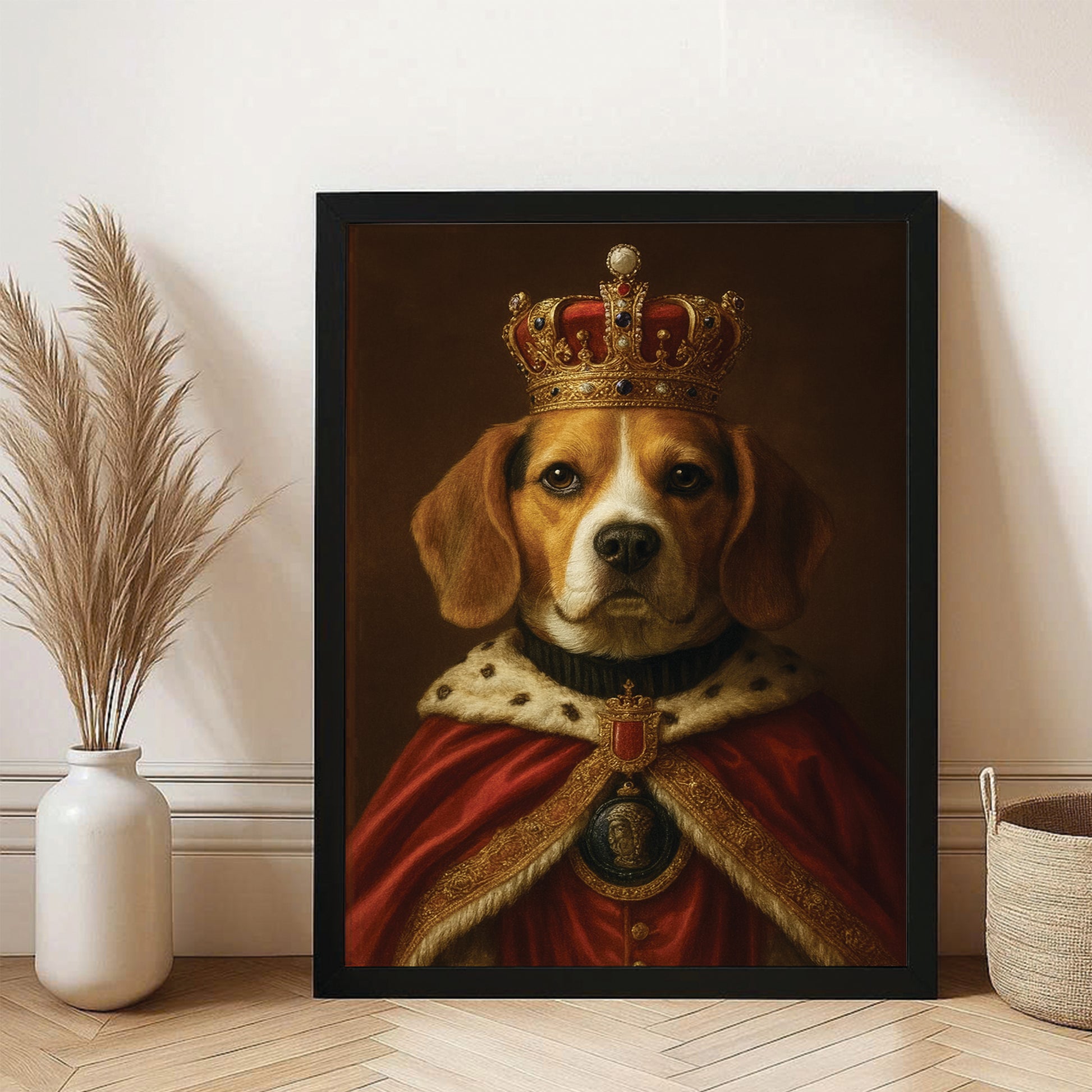 Custom Photo Royal Dog With Crown Canvas Framed Wall Art Gift For Dog Lovers