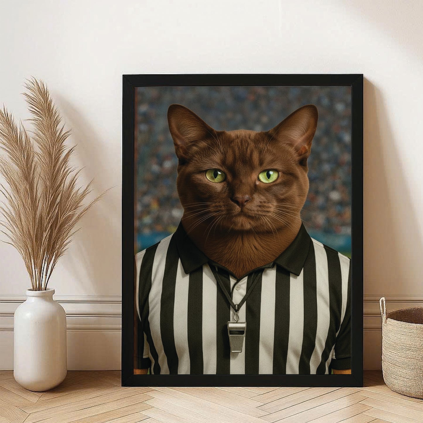 Custom Photo Referee Cat Canvas Framed Wall Art Gift For Cat Lovers