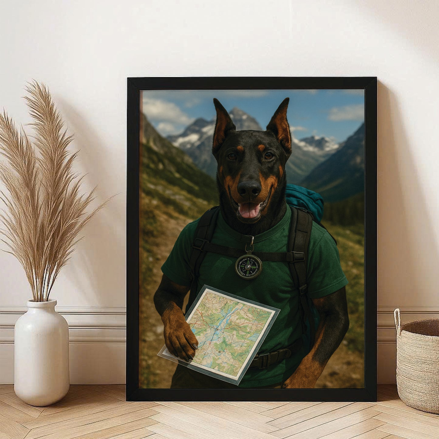 Custom Photo Explorer Hiking Dog Canvas Framed Wall Art Gift For Dog Lovers