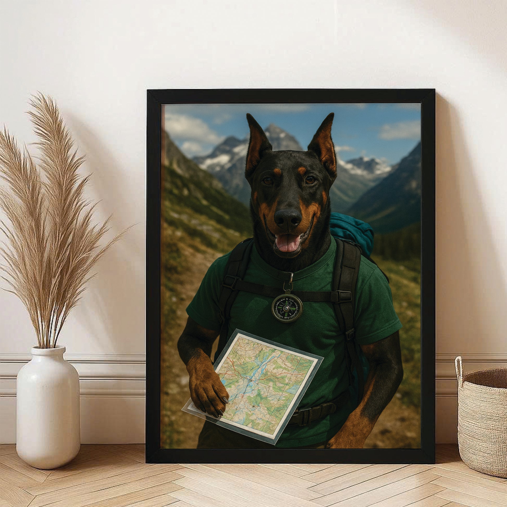 Custom Photo Explorer Hiking Dog Canvas Framed Wall Art Gift For Dog Lovers