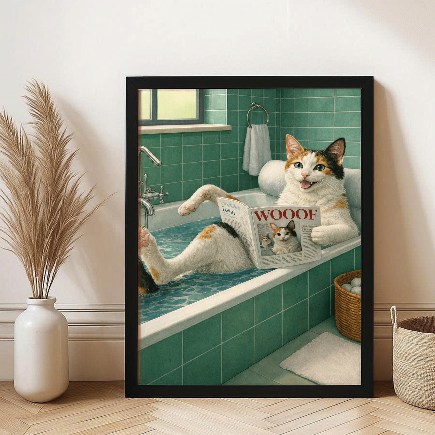 Custom Photo Cat Bathroom Style 22 Canvas Framed Wall Art Gift For Cat Lovers