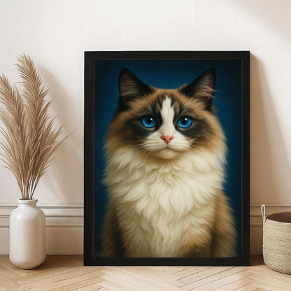 Custom Cat Deep Blue Canvas Framed Wall Art