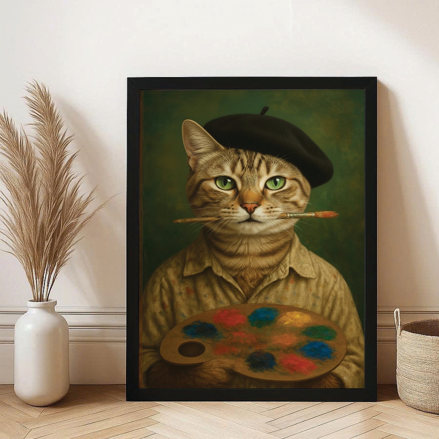 Custom Photo Artist Cat Canvas Framed Wall Art Gift For Cat Lovers