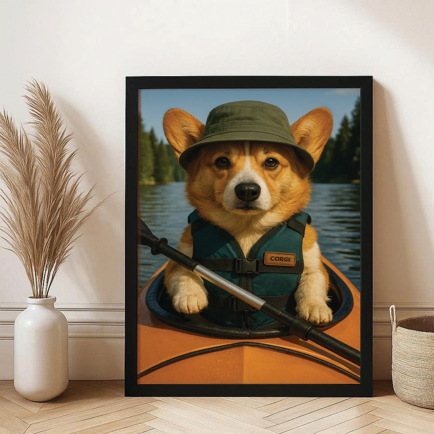Custom Photo Kayak Dog Canvas Framed Wall Art Gift For Dog Lovers