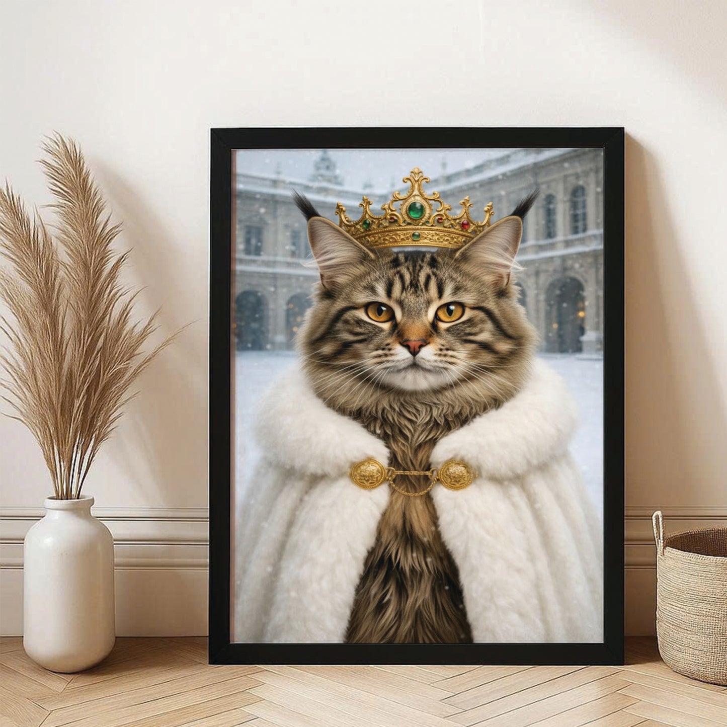 Custom Photo Royal Winter Queen Cat Canvas Framed Wall Art Gift For Cat Lovers