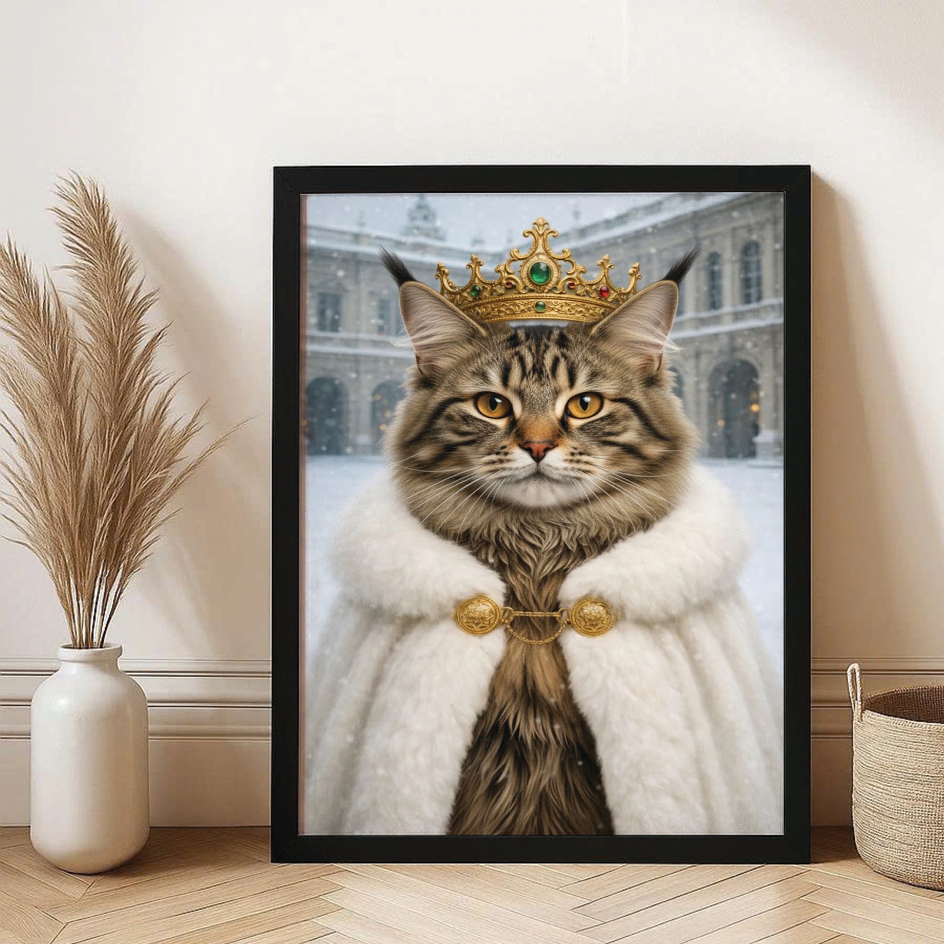 Custom Photo Royal Winter Queen Cat Canvas Framed Wall Art Gift For Cat Lovers