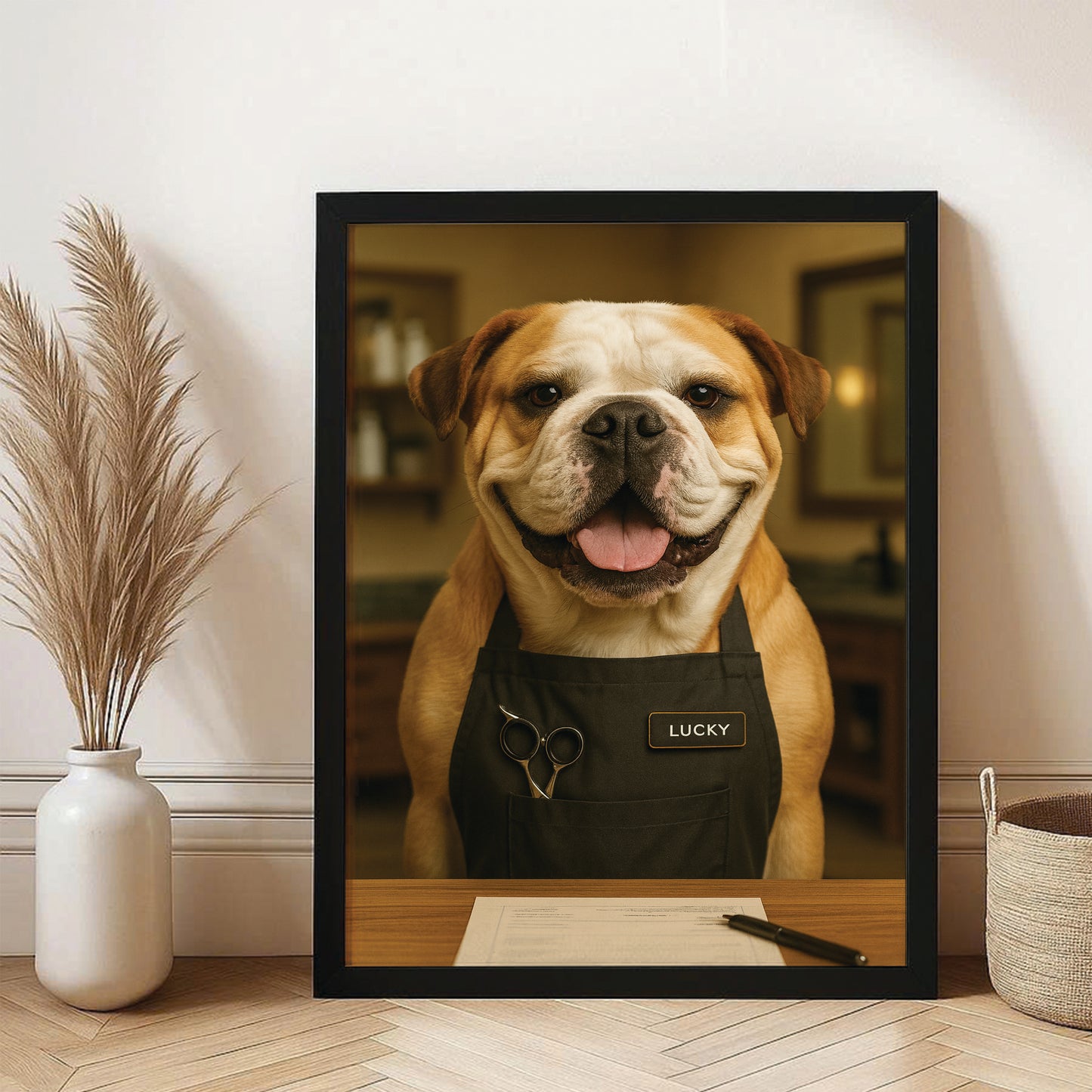 Custom Photo Groomer Dog Canvas Framed Wall Art Gift For Dog Lovers