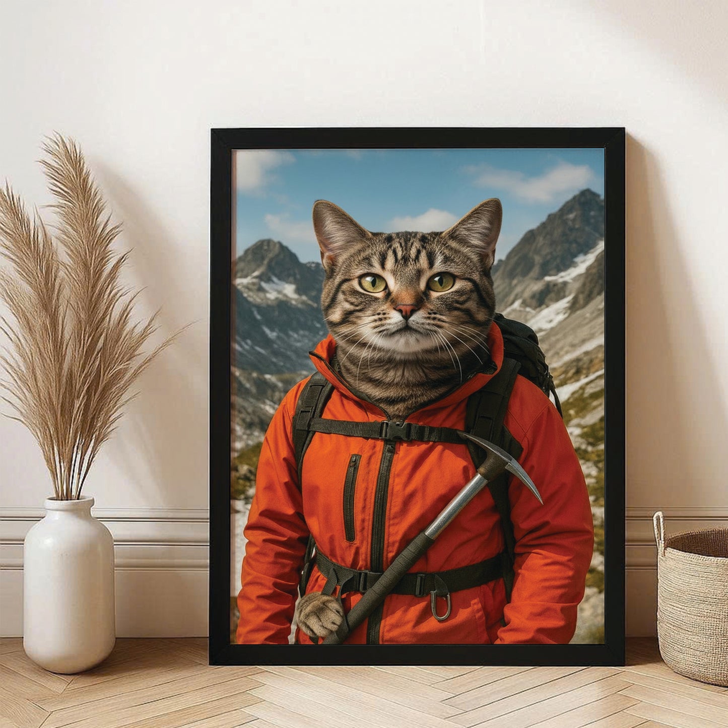 Custom Photo Mountaineer Climbing Cat Canvas Framed Wall Art  Gift For Cat Lovers