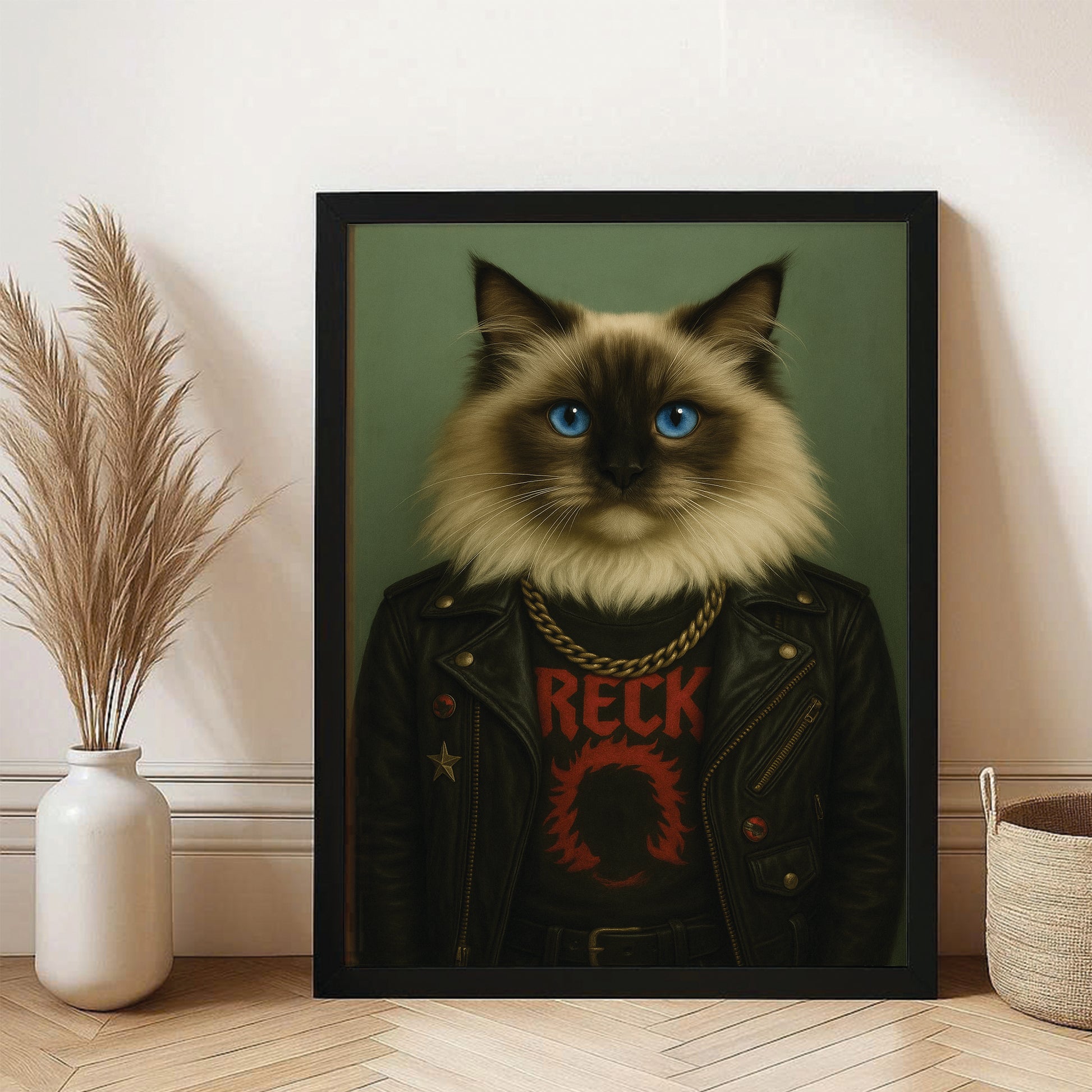 Custom Photo Rock n Roll Cat Canvas Framed Wall Art _ Gift For Cat Lovers