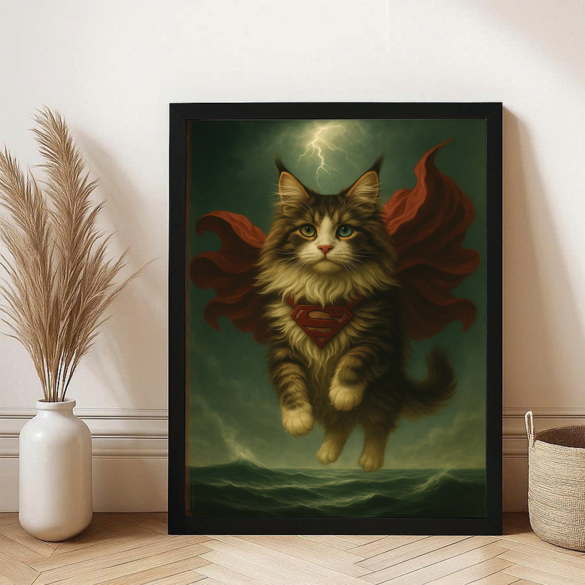 Custom Photo Cat Hero Canvas Framed Wall Art