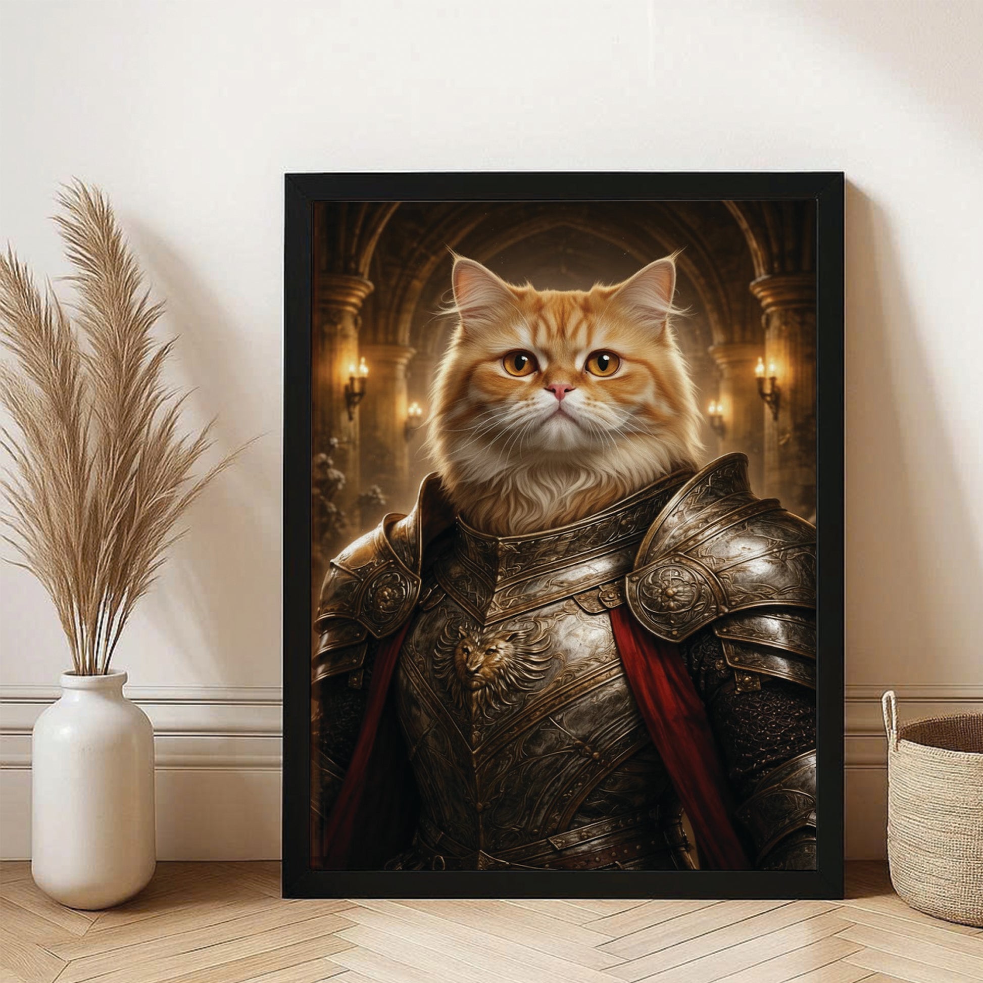 Custom Photo Royal Knight Cat Style 01 Canvas Framed Wall Art Gift For Cat Lovers