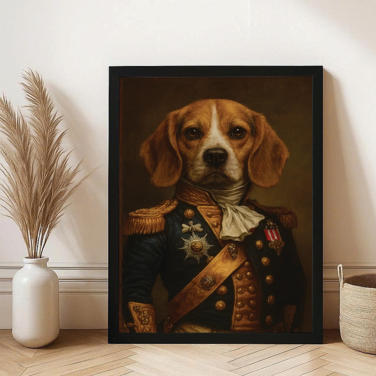 Custom Photo Dog Royal Style 02 Canvas Framed Wall Art Gift For Dog Lovers