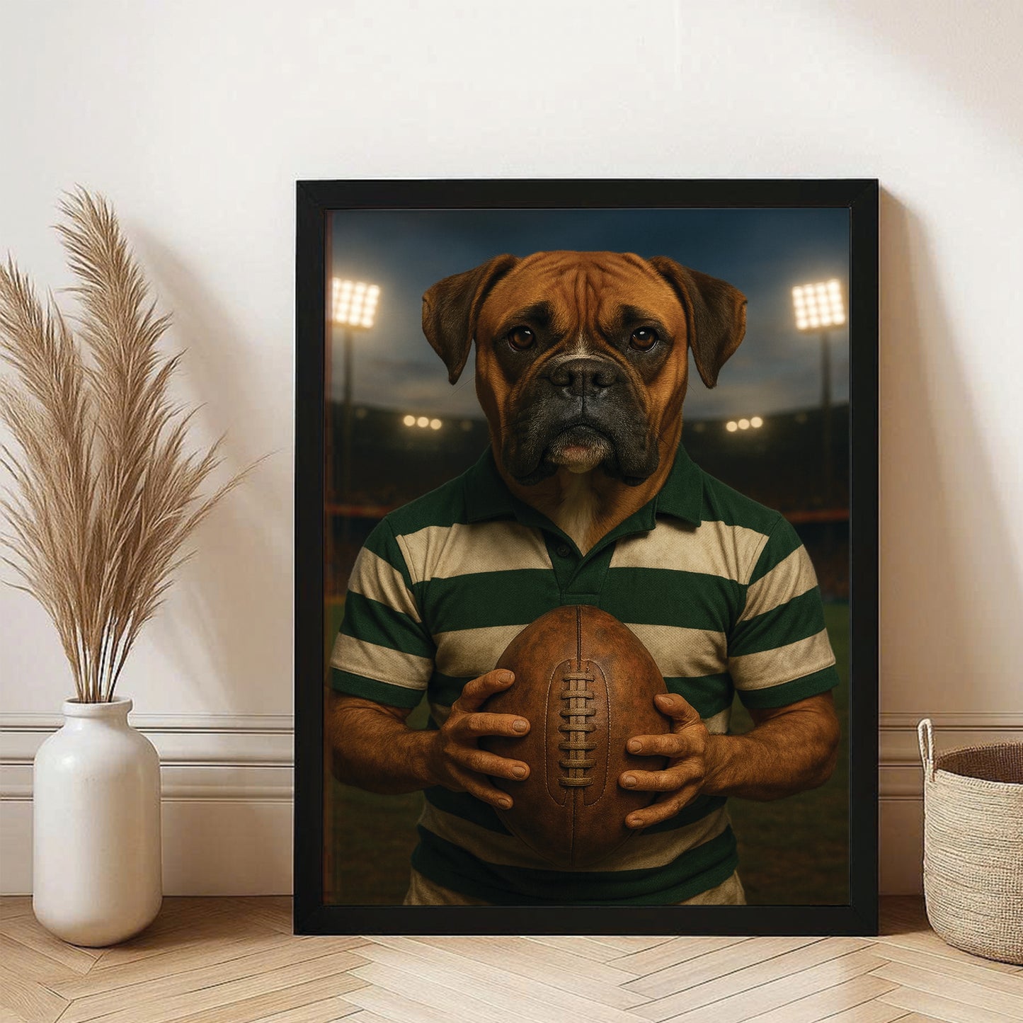 Custom Photo Rugby Player Dog Canvas Framed Wall Art Gift For Dog Lover