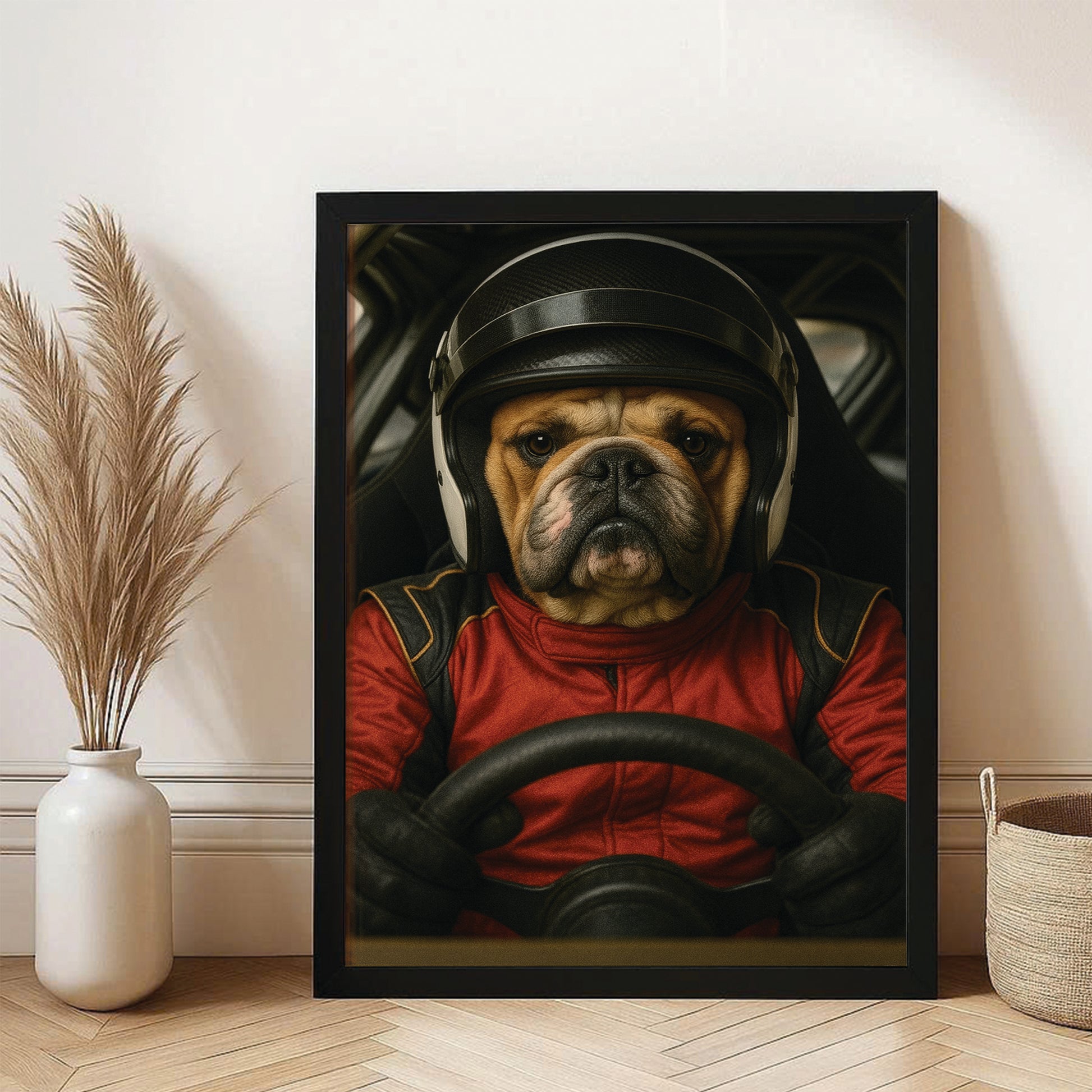 Custom Photo Racing Driver Dog Canvas Framed Wall Art Gift For Dog Lovers