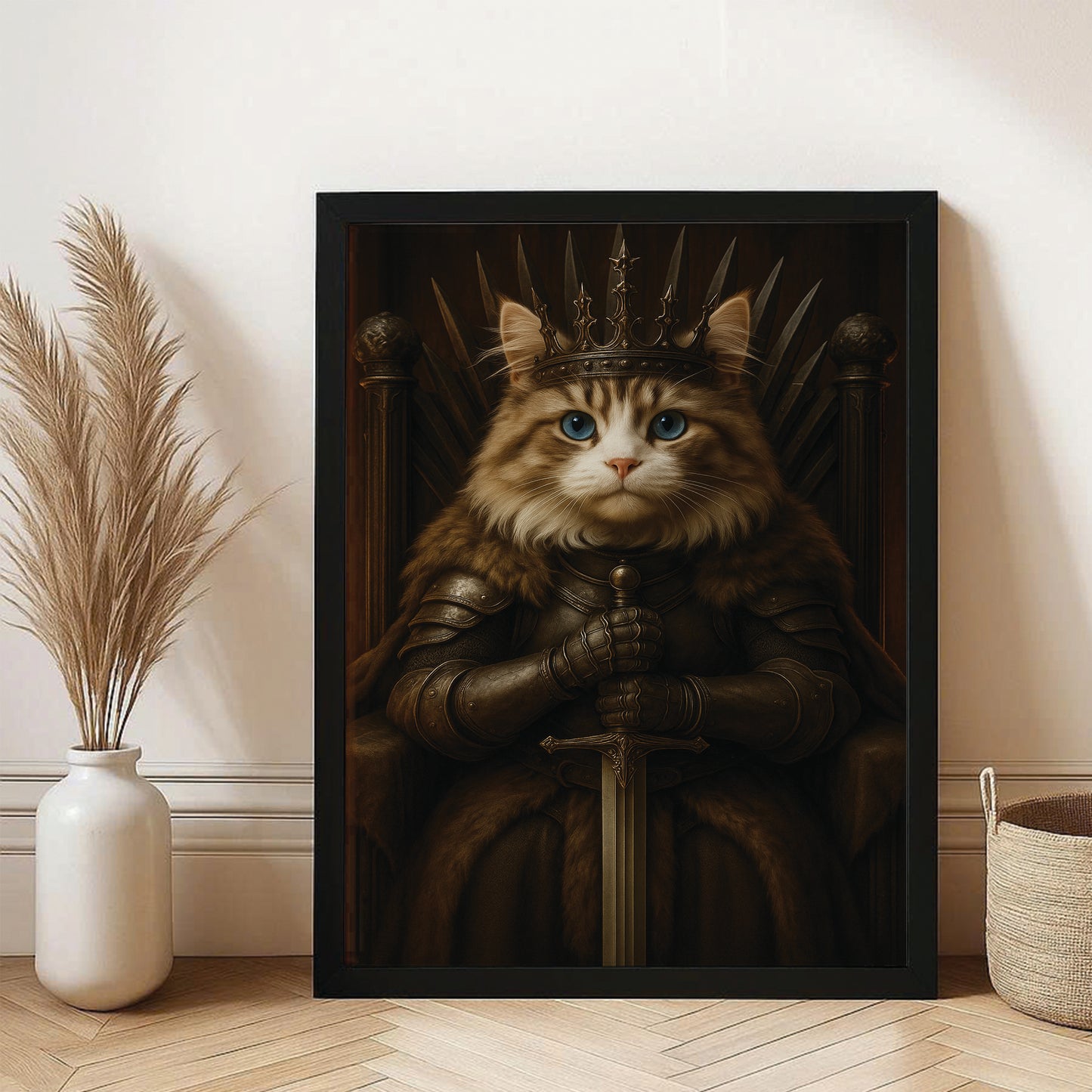 Custom Photo Cat Canvas Framed Wall Art Royal Pet Portrait