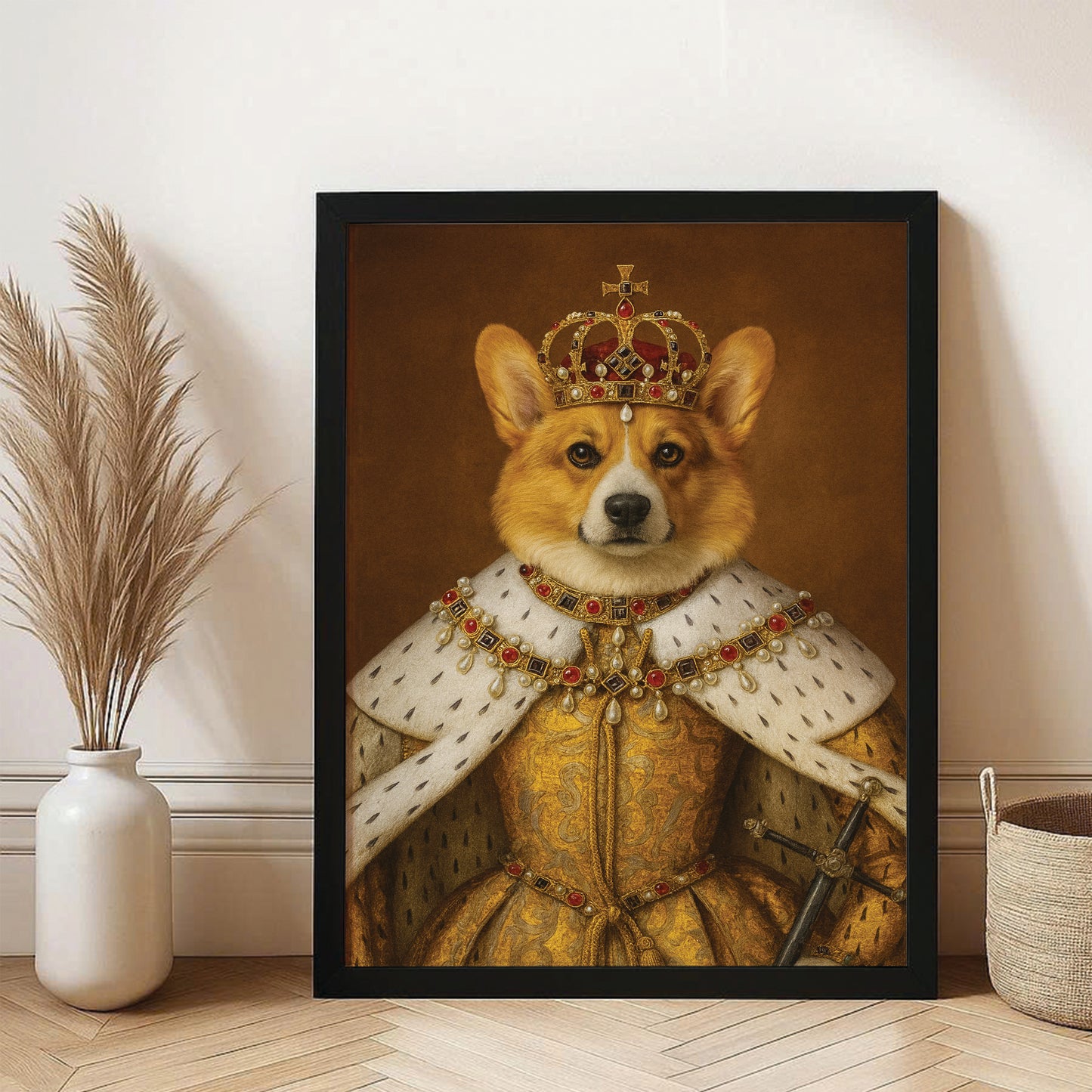 Custom Photo Crowned Queen Dog Canvas Framed Wall Art Gift For Dog Lovers