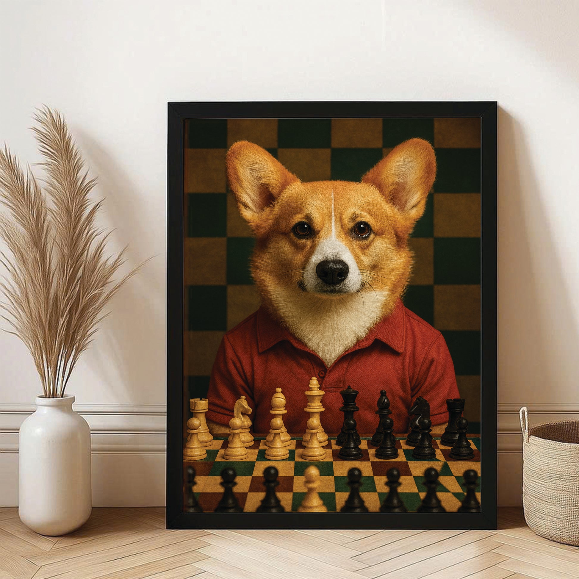 Custom Photo Chess Dog Canvas Framed Wall Art Gift For Dog Lovers