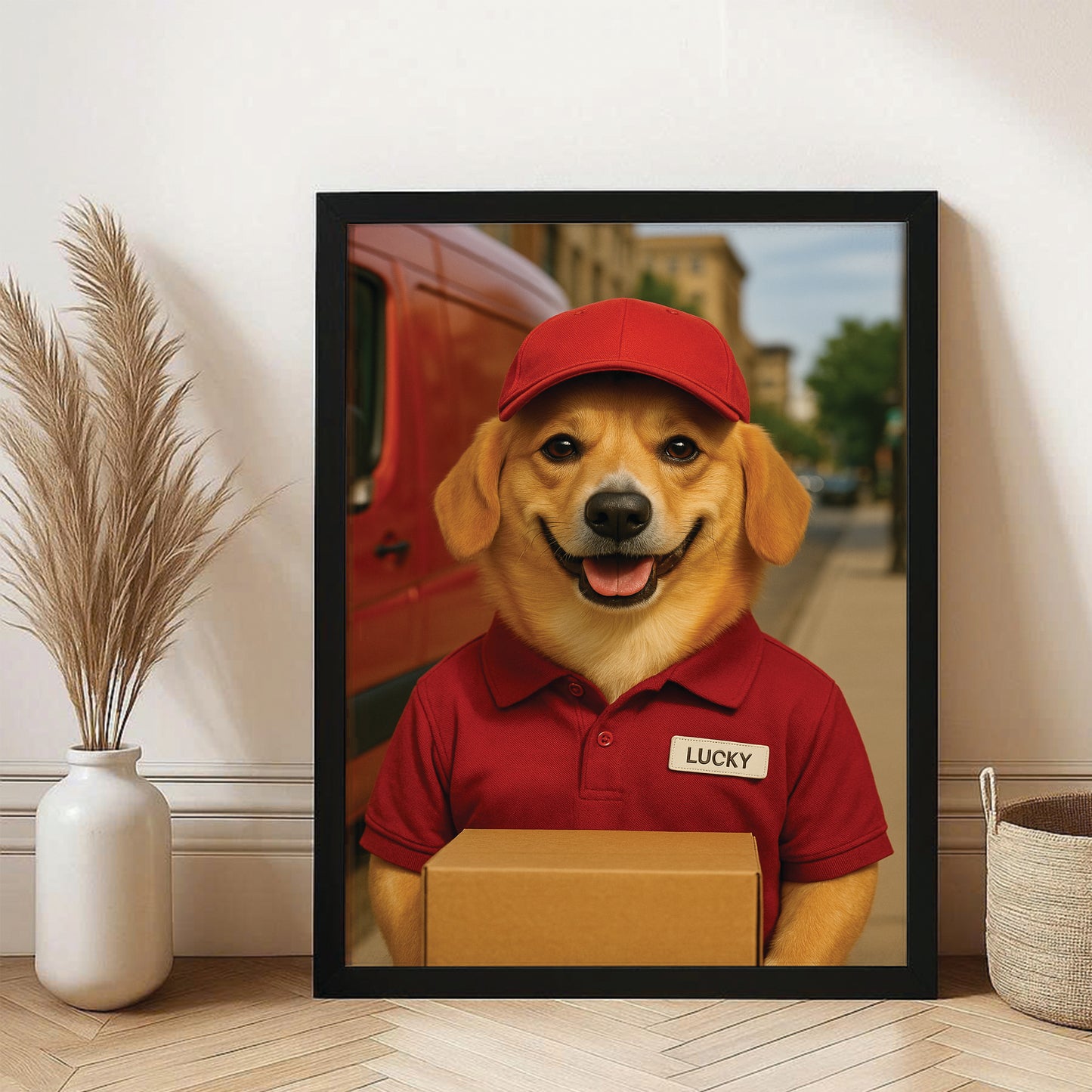 Custom Photo Courier Delivery Canvas Framed Wall Art Gift For Dog Lovers