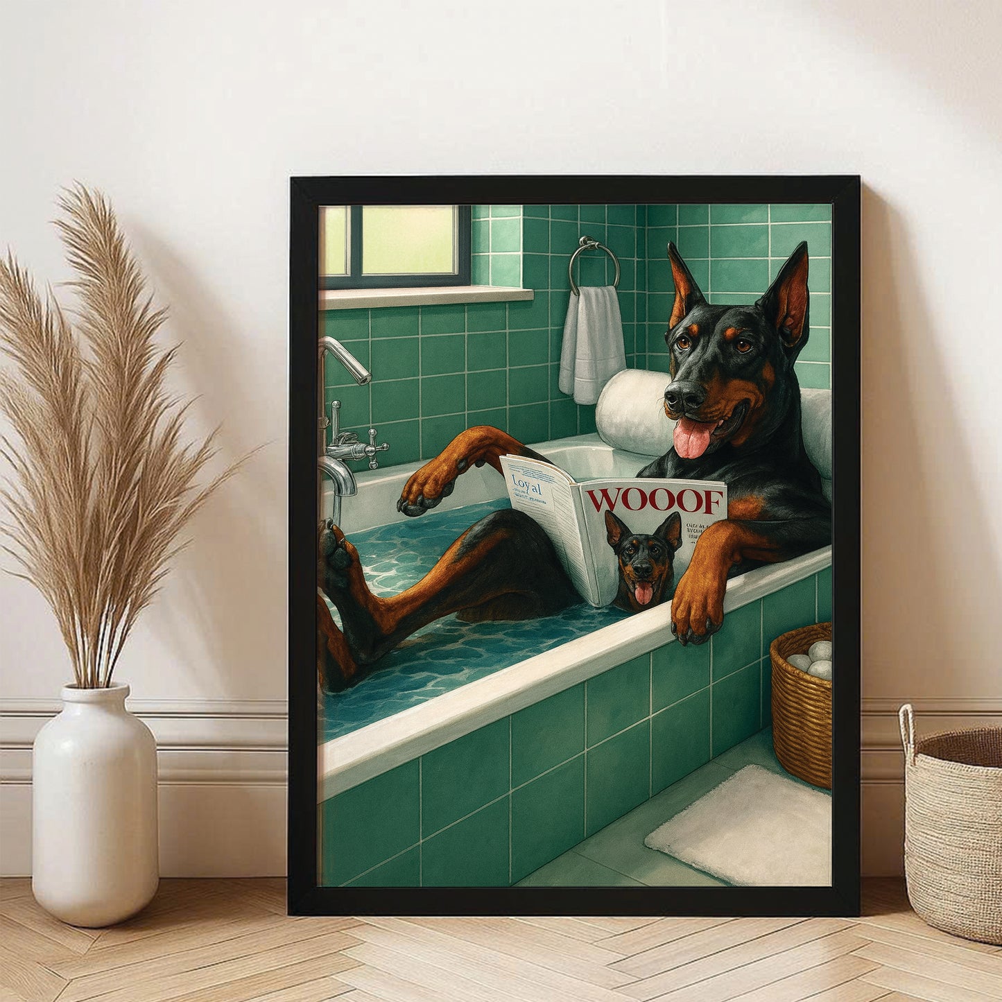 Custom Photo Dog Bathroom Style 22 Canvas Framed Wall Art Gift For Dog Lovers
