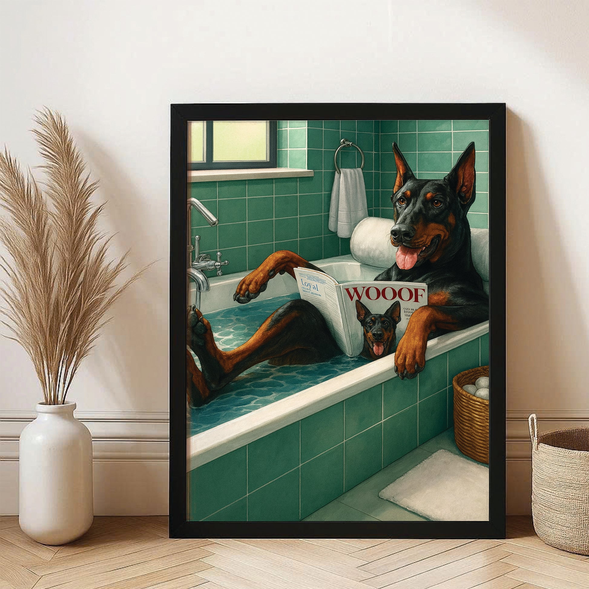 Custom Photo Dog Bathroom Style 22 Canvas Framed Wall Art Gift For Dog Lovers