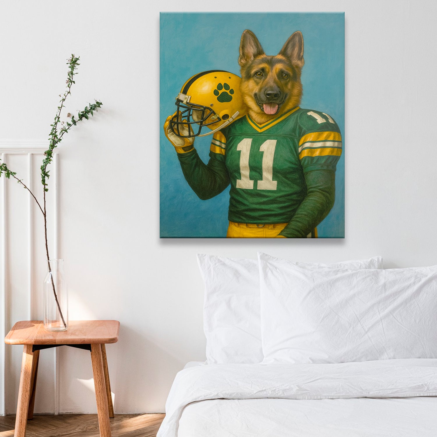 Custom Dog Photo Football Player Canvas