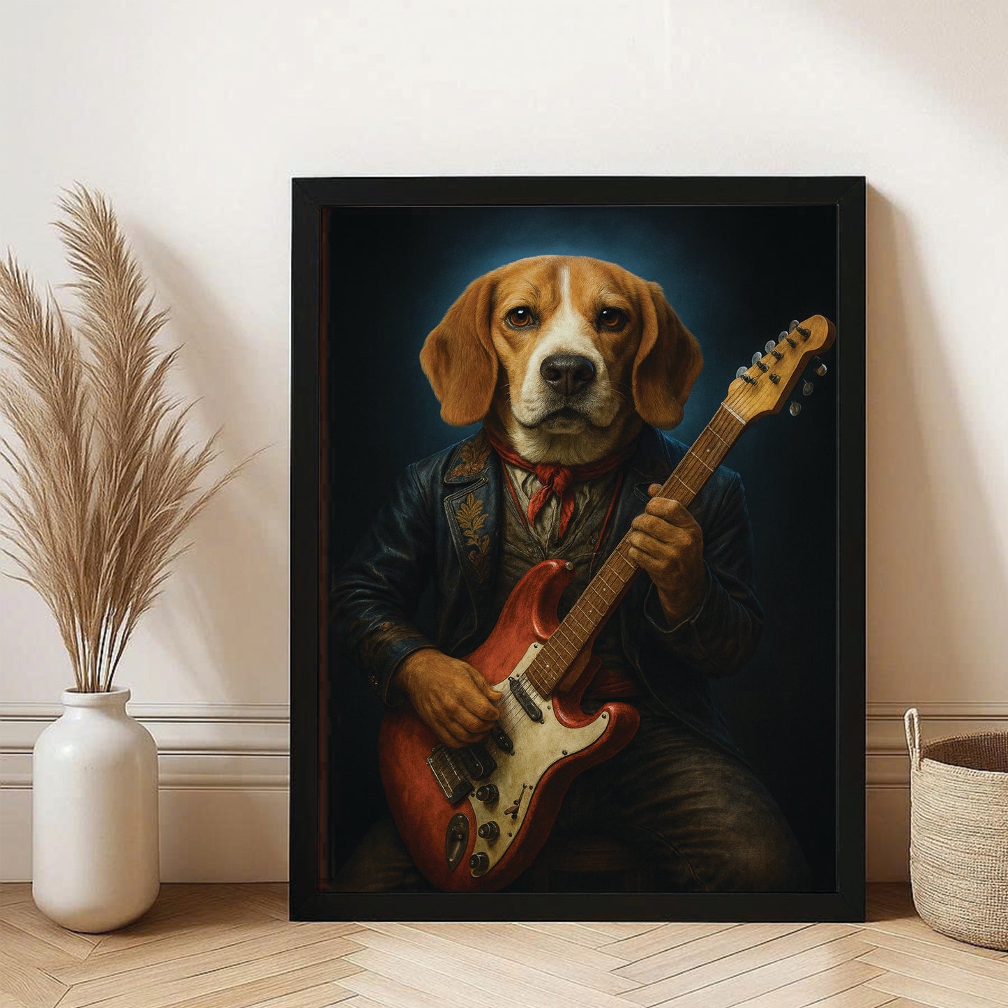 Custom Photo Dog Rock n Roll Canvas Framed Wall Art Gift For Dog Lovers