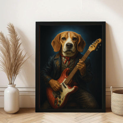 Custom Photo Dog Rock n Roll Canvas Framed Wall Art Gift For Dog Lovers