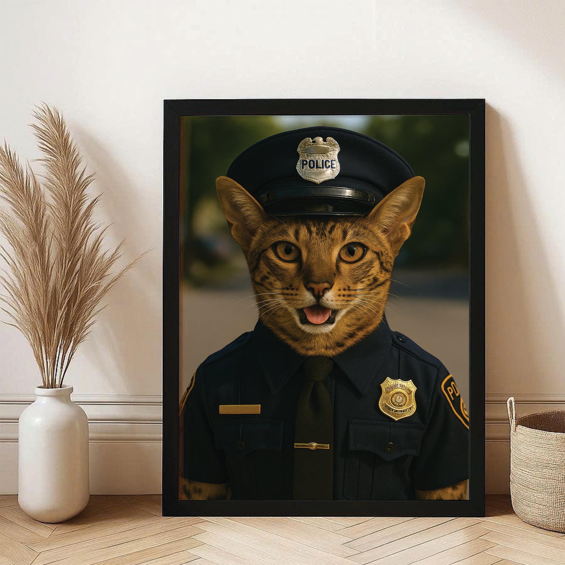 Custom Photo Police 2 Cat Canvas Framed Wall Art Gift For Cat Lovers