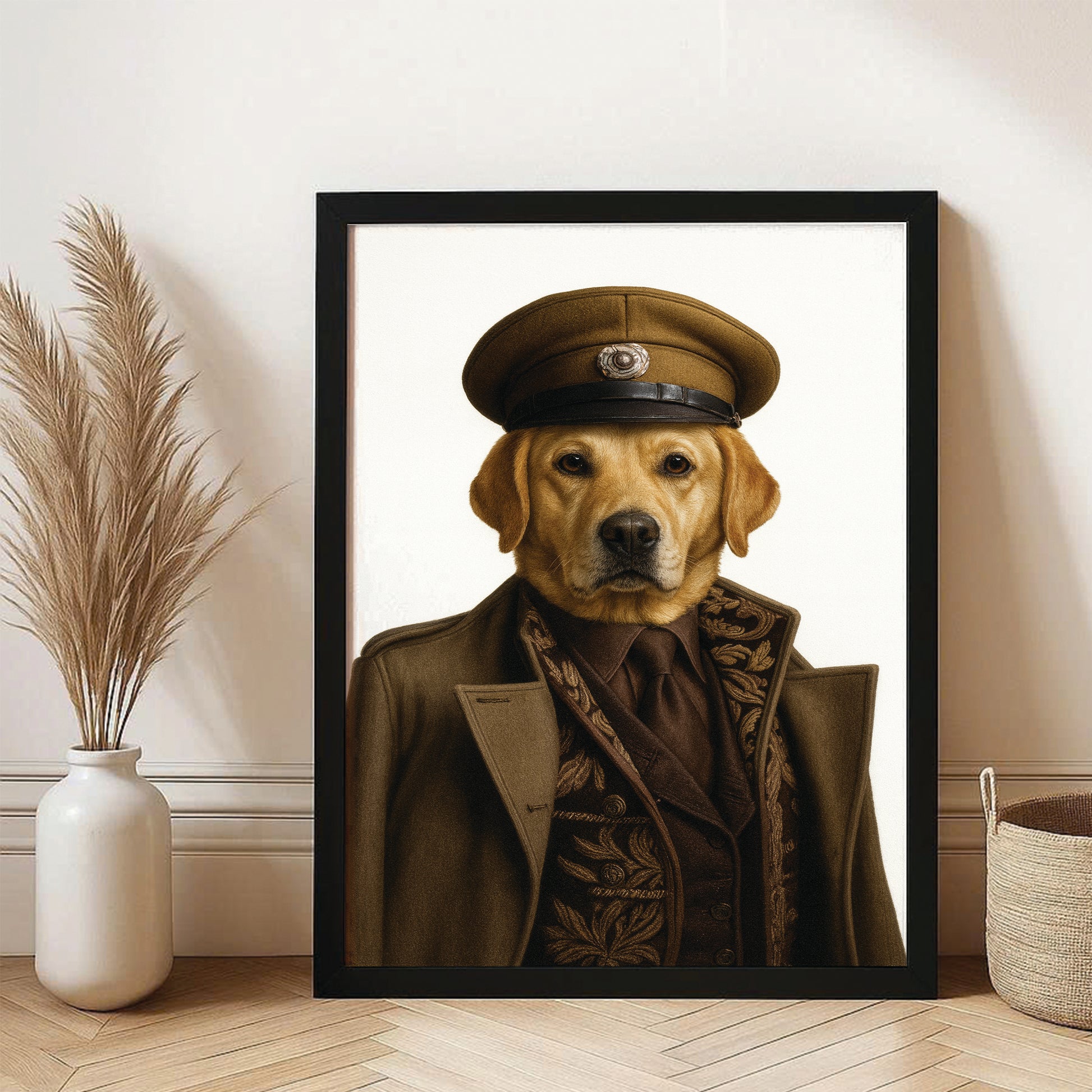 Custom Photo Captain Dog Canvas Framed Wall Art