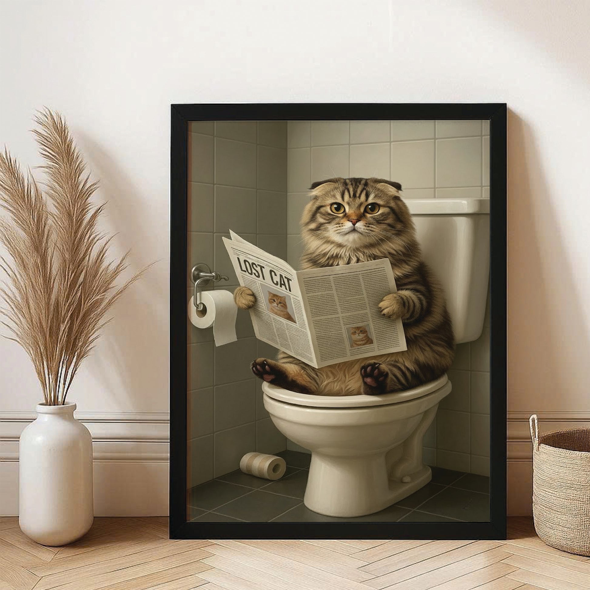 Custom Photo Bathroom Cat Canvas Framed Wall Art Gift For Cat Lovers