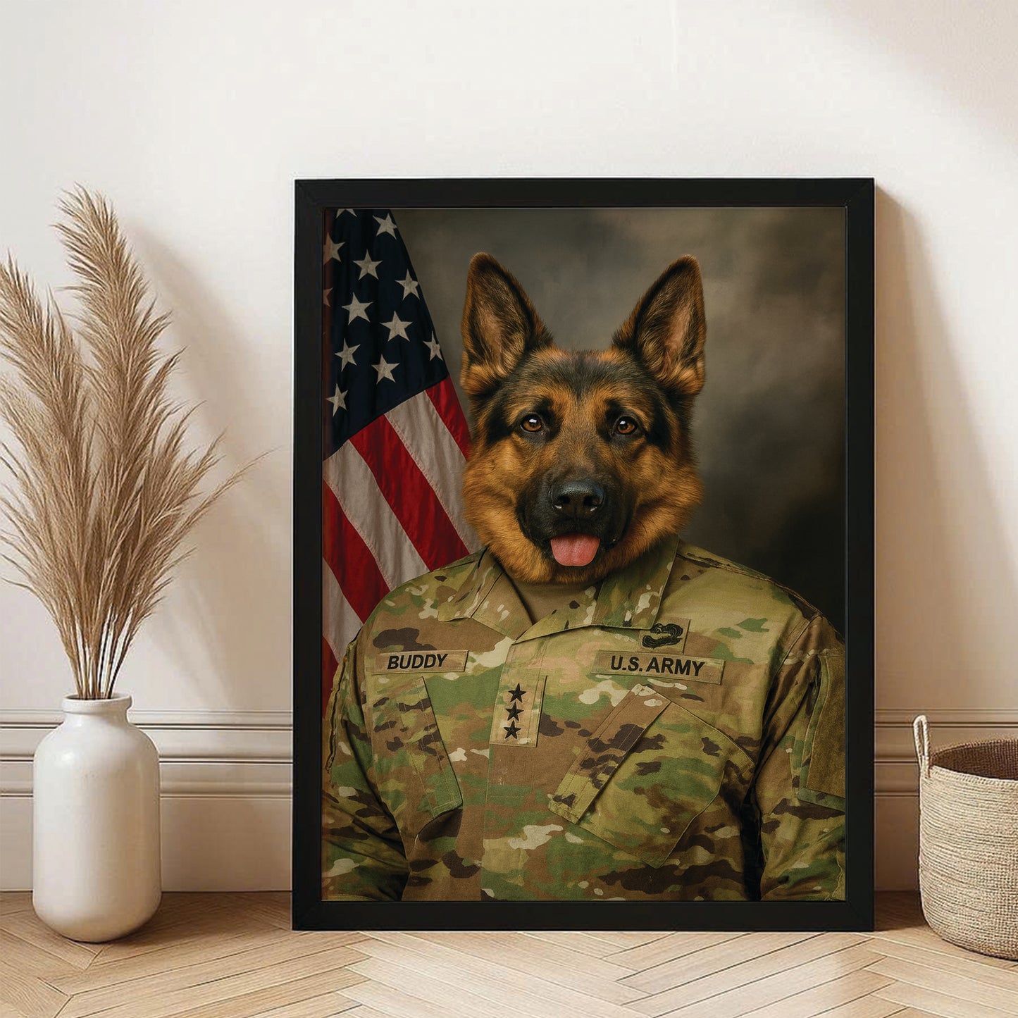Custom Dog Photo Us Army Canvas Framed Wall Art Framed Wall Art _ Gift For Dog Lovers