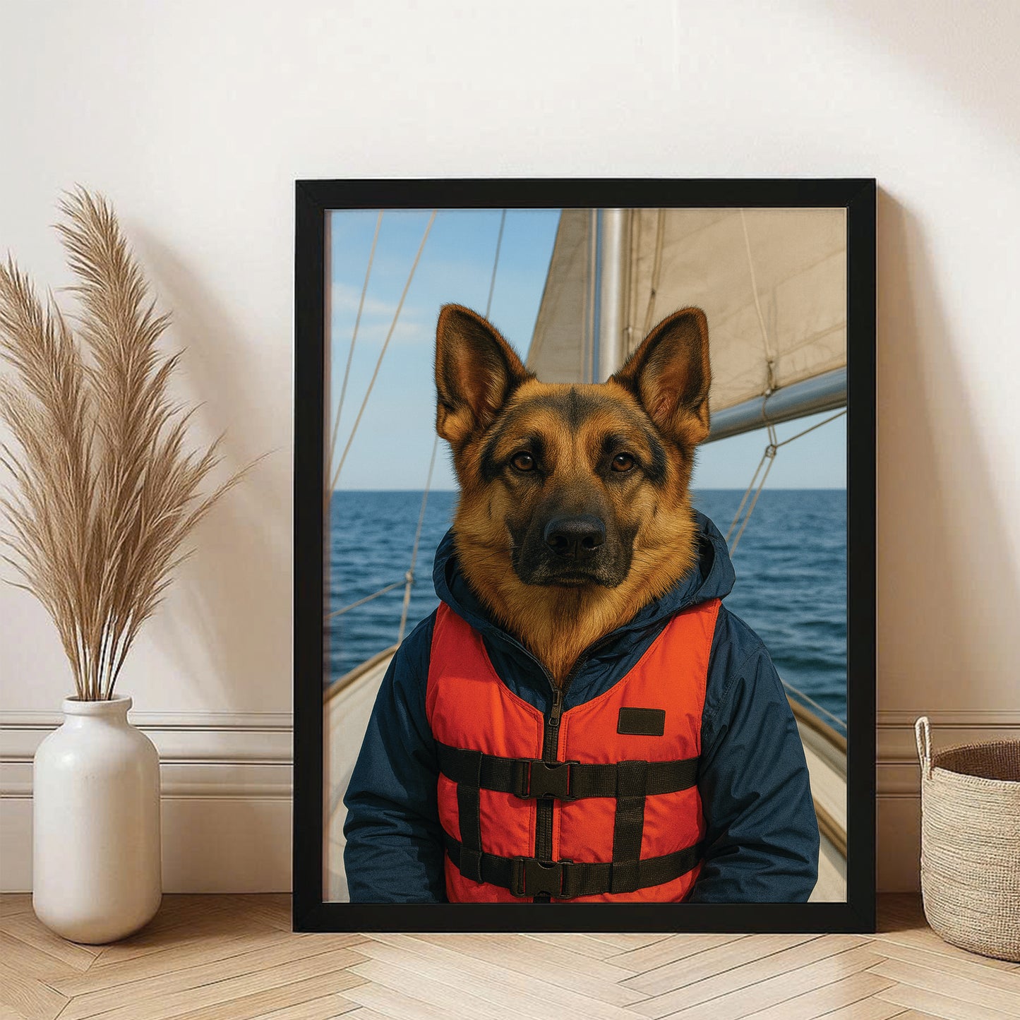 Custom Photo Sailor Dog Canvas Framed Wall Art Gift For Dog Lovers