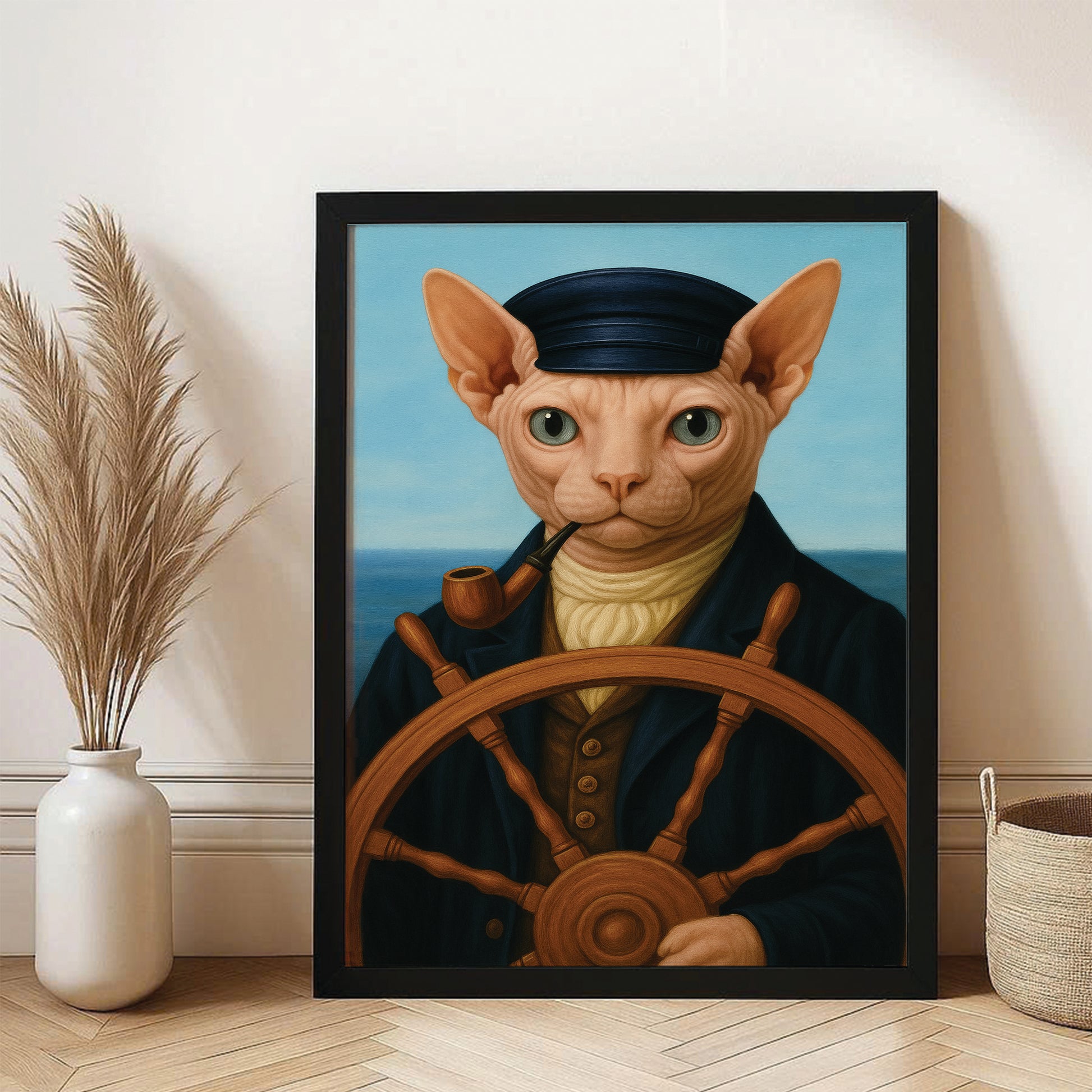 Custom Photo Sailor Cat Canvas Framed Wall Art Gift For Cat Lovers
