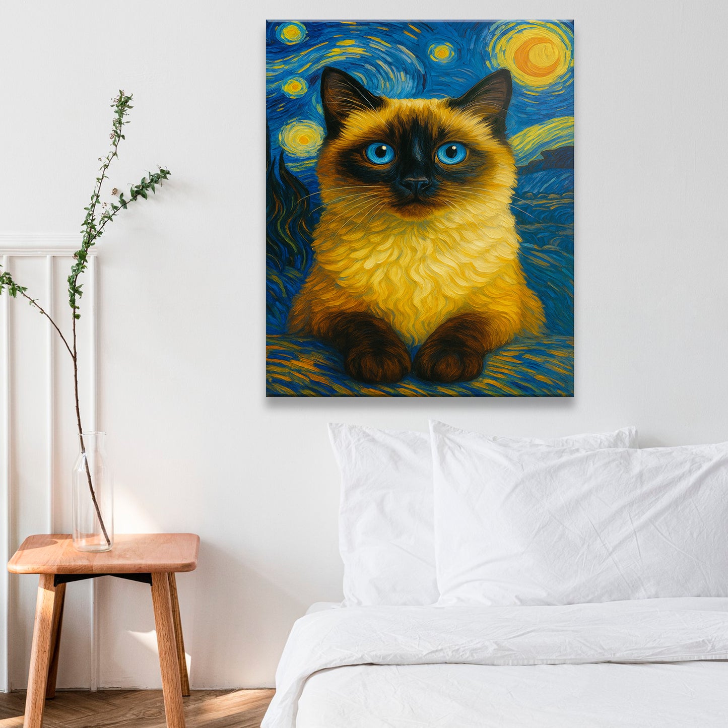 Custom Photo Cat Starry Night Canvas Wall Art