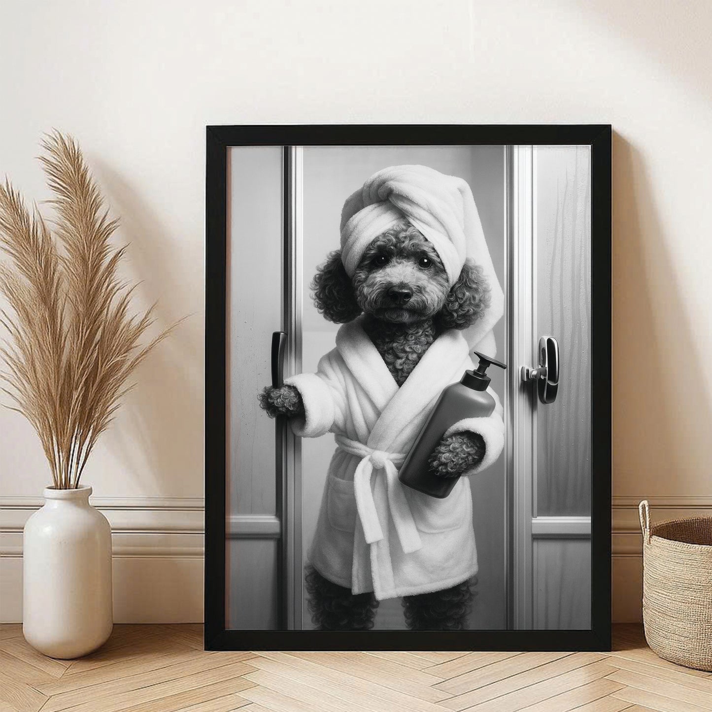 Custom Photo Dog Bathrobe Bathroom Canvas Framed Wall Art Gift For Dog Lovers