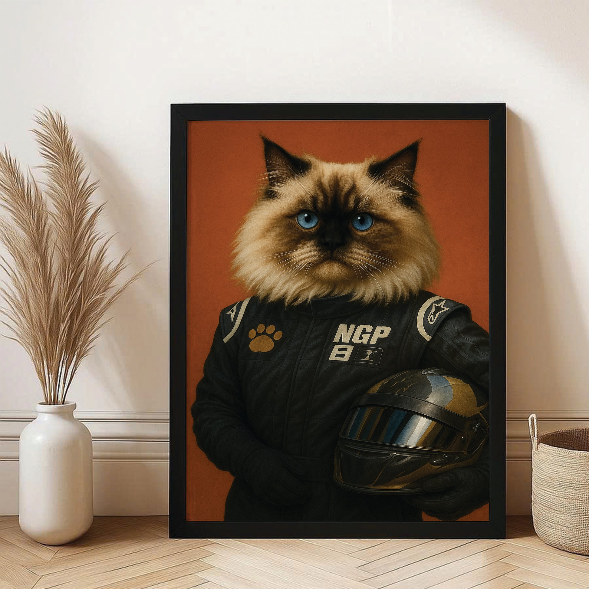 Custom Photo Cat Racer Canvas Framed Wall Art Gift For Cat Lovers