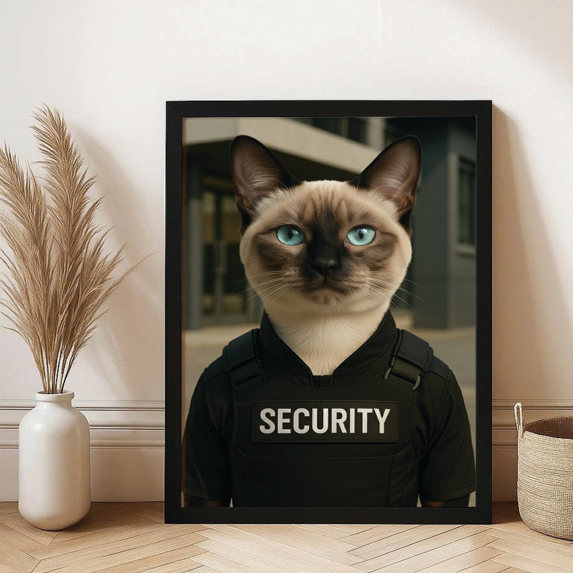 Custom Photo Security Guard Cat Canvas Framed Wall Art Gift For Cat Lovers