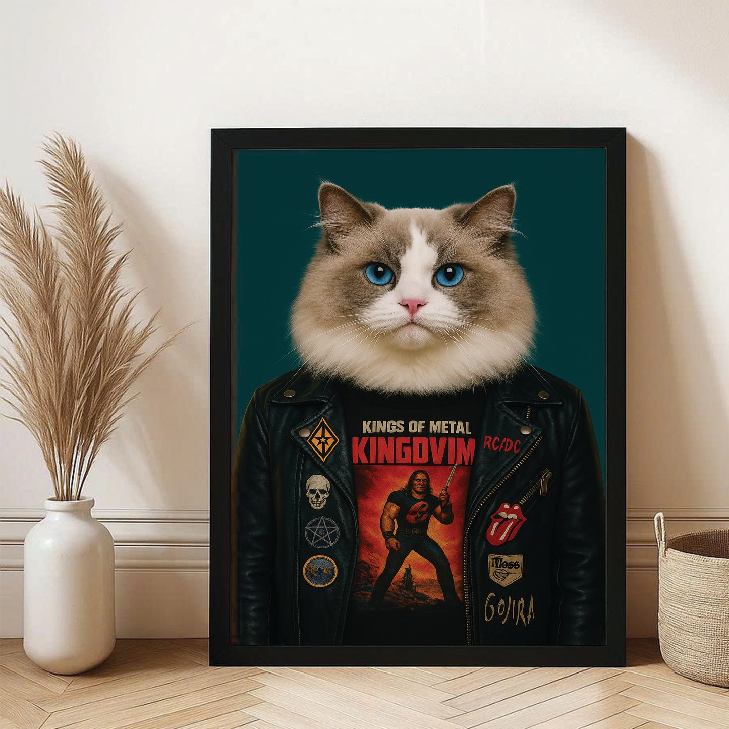 Custom Photo Cat Rock n Roll Canvas Framed Wall Art