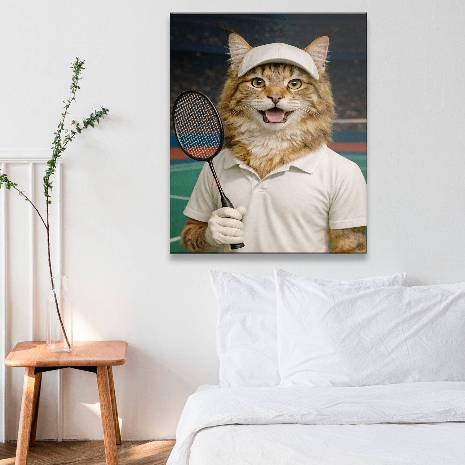Custom Photo Badminton Cat Canvas Gift For Cat Lovers