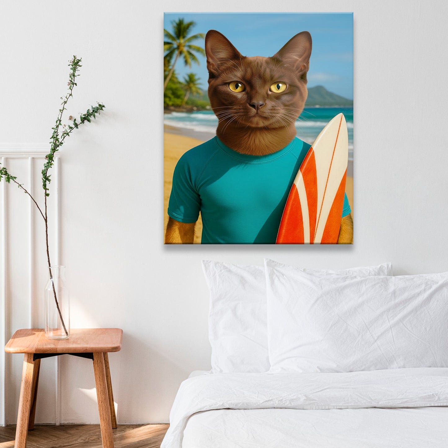 Custom Photo Surfer Beach Cat Canvas Gift For Cat Lovers