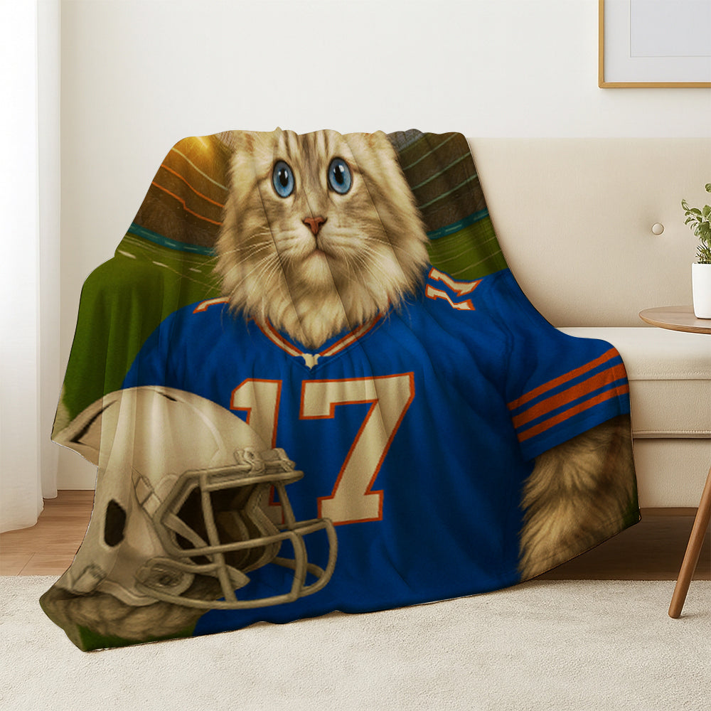 Custom Cat Photo Football Style Blanket _ Gift For Cat Lovers