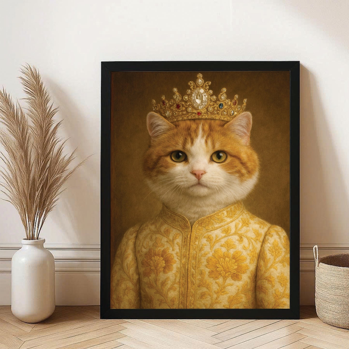 Custom Photo Cat Royal Style 09 Canvas Framed Wall Art Gift For Cat Lovers