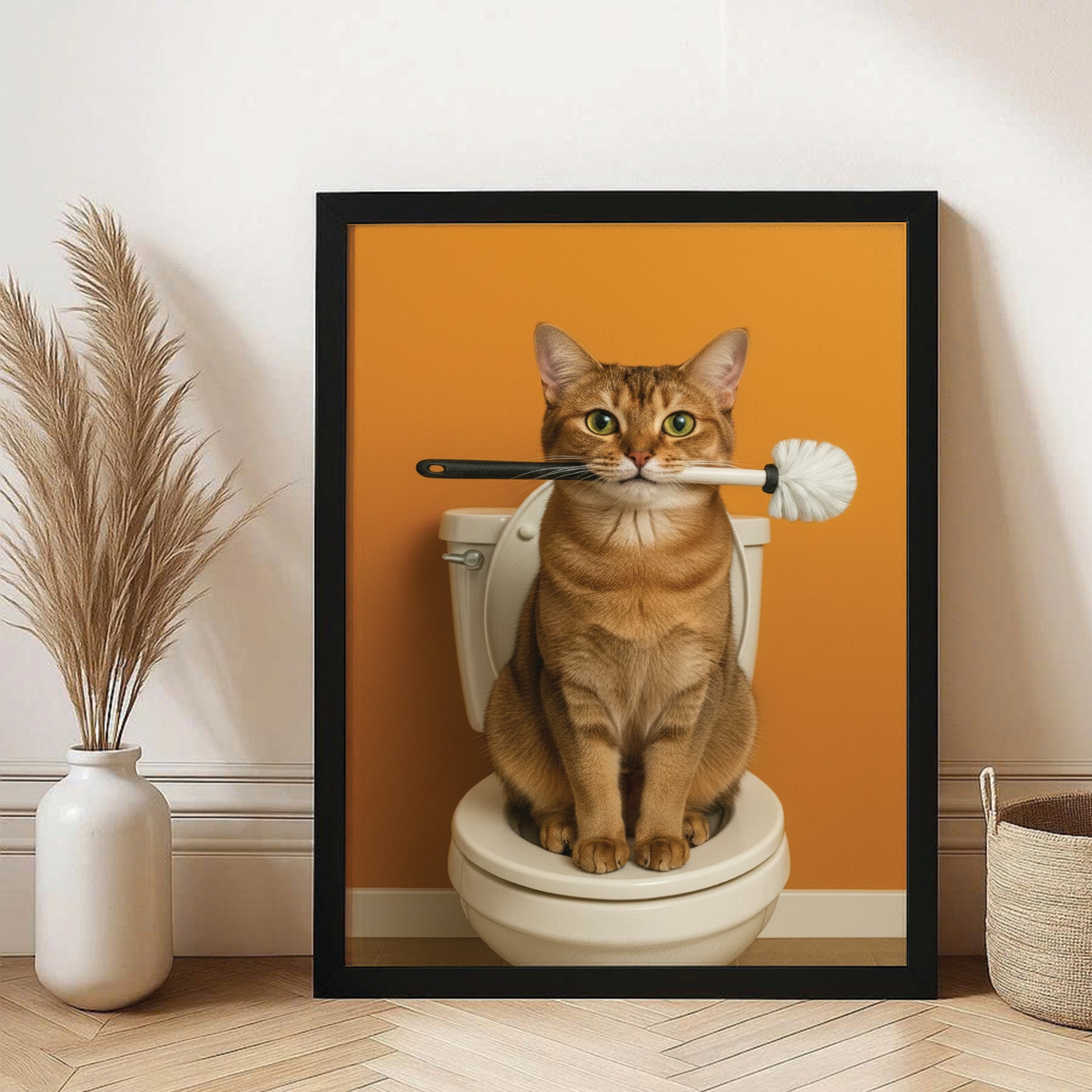 Custom Photo Cat Bathroom Style 31 Canvas Framed Wall Art Gift For Cat Lovers