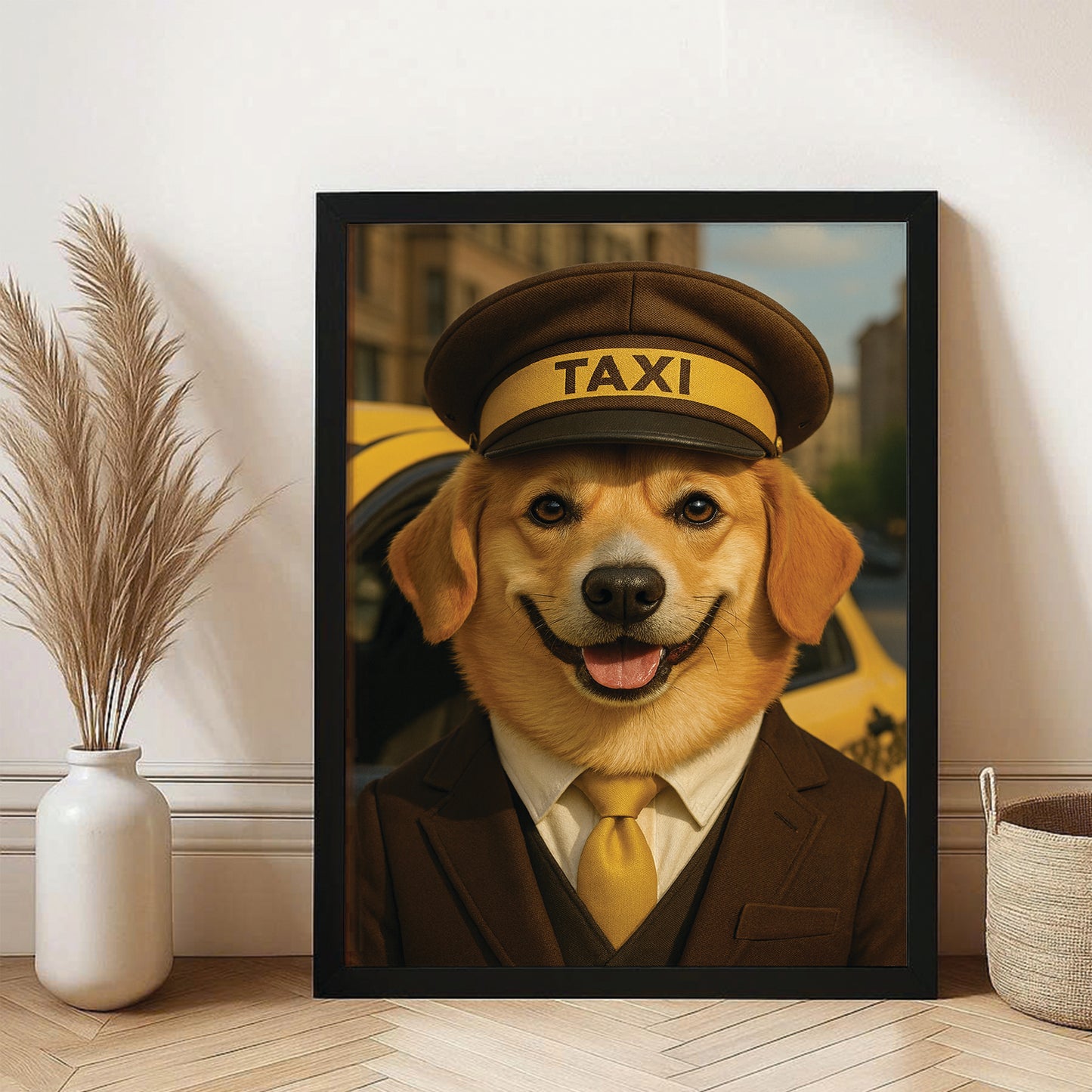 Custom Photo Taxi Driver Dog Canvas Framed Wall Art Gift For Dog Lovers