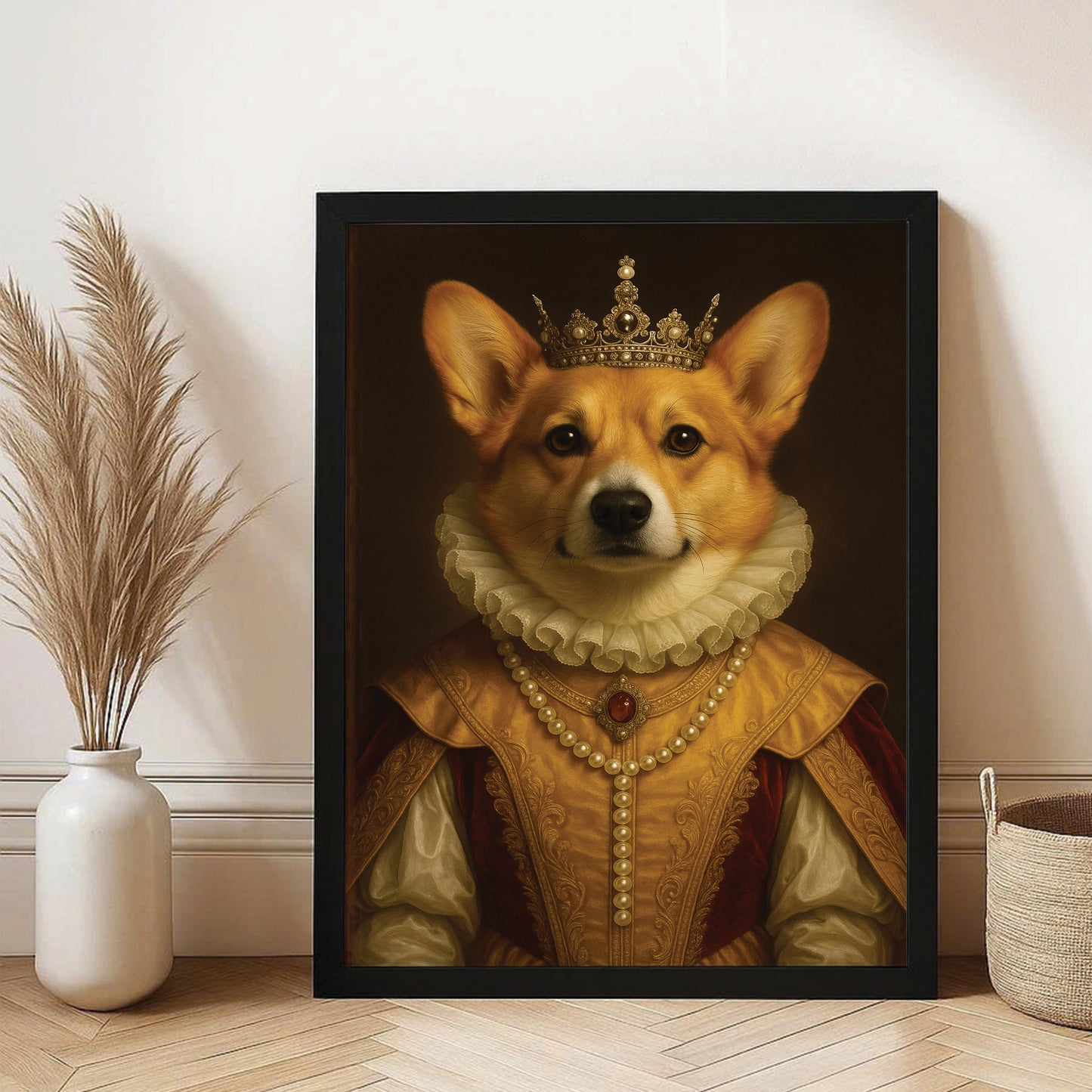 Custom Photo Dog Queen Royal Canvas Framed Wall Art Gift For Dog Lovers
