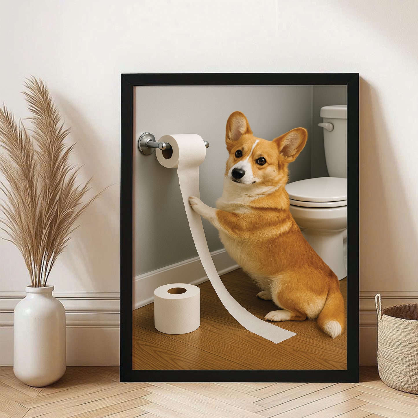 Custom Photo Dog Bathroom Style 18 Canvas Framed Wall Art Gift For Canvas Framed Wall Art