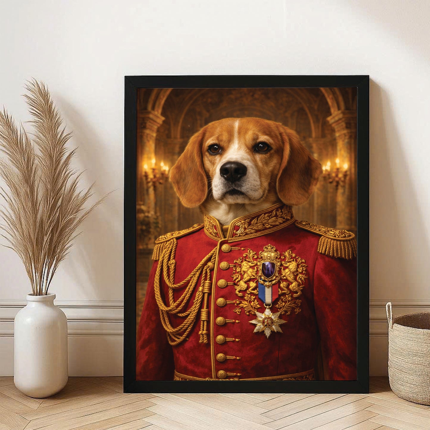 Custom Photo Royal King Dog Style 02 Canvas Framed Wall Art Gift For Dog Lovers