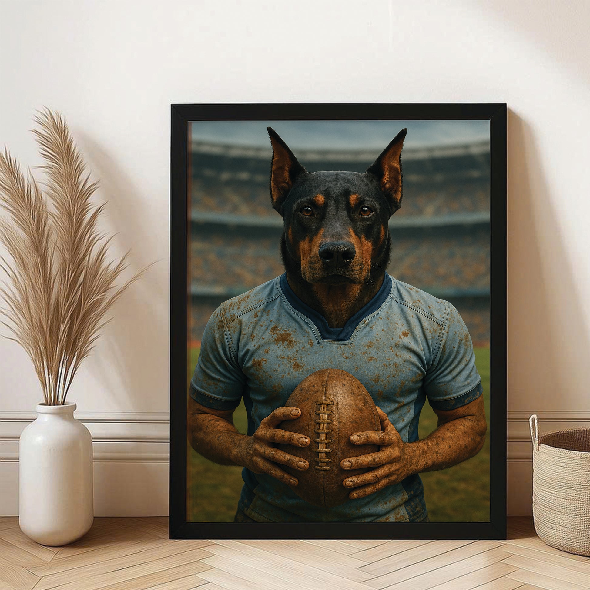 Custom Photo Rugby Dog Canvas Framed Wall Art Gift For Dog Lovers