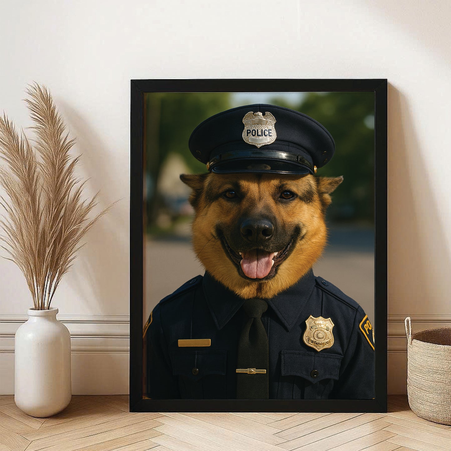 Custom Photo Police 2 Dog Canvas Framed Wall Art Gift For Dog Lovers